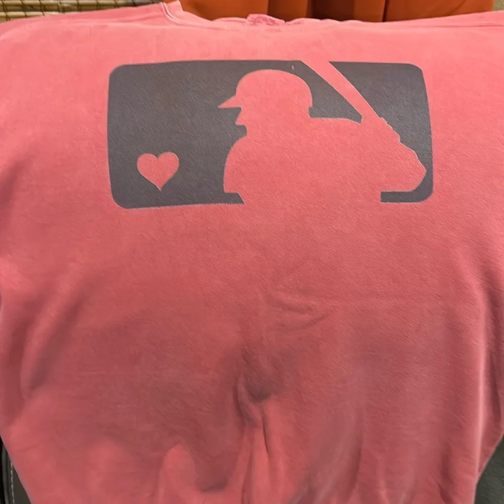 Comfort Colors Pink Crewneck Sweatshirt with Navy Baseball Silhouette